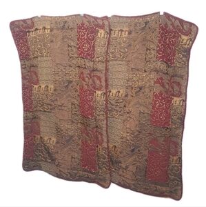 Croscill Patchwork Tapestry 2 King Pillow Shams Red Gold Jacaquard Textured Fall